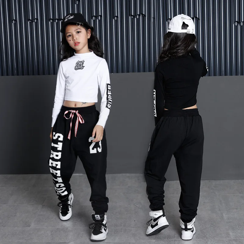 Kids Hip Hop Clothing Clothes Crop Top Long Sleeve Shirt Streetwear Jogger Running Pants for Girls Jazz Dance Costumes Clothes