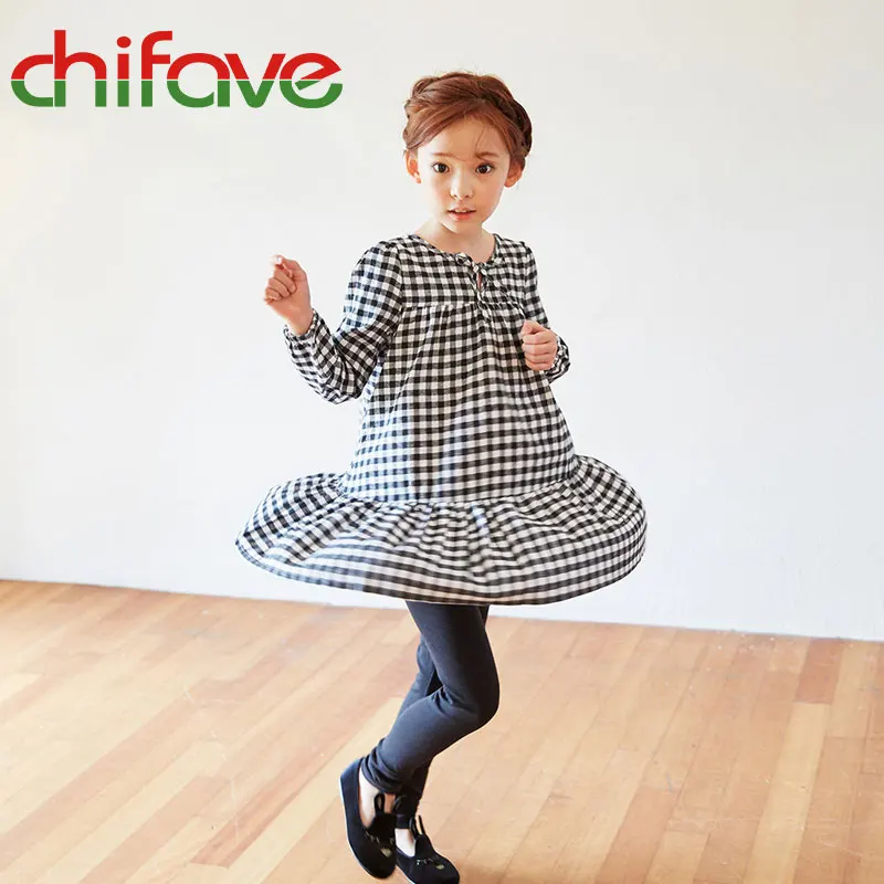 

2016 New Autumn Winter Baby Girls Thick Warm Dress Plaid Pattern O-neck Collar Knee-Length Kids Clothing Suit For 3-9 Ages