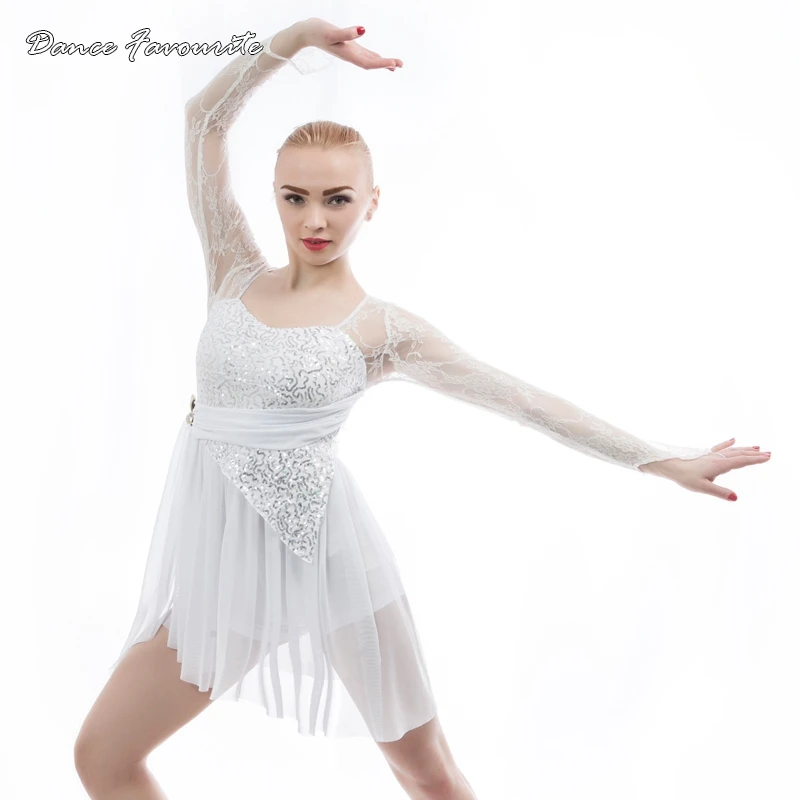 

silver sequin spandex and white lycra bodice women Lyrical & Contenporary costume dress girl ballet stage performance dress