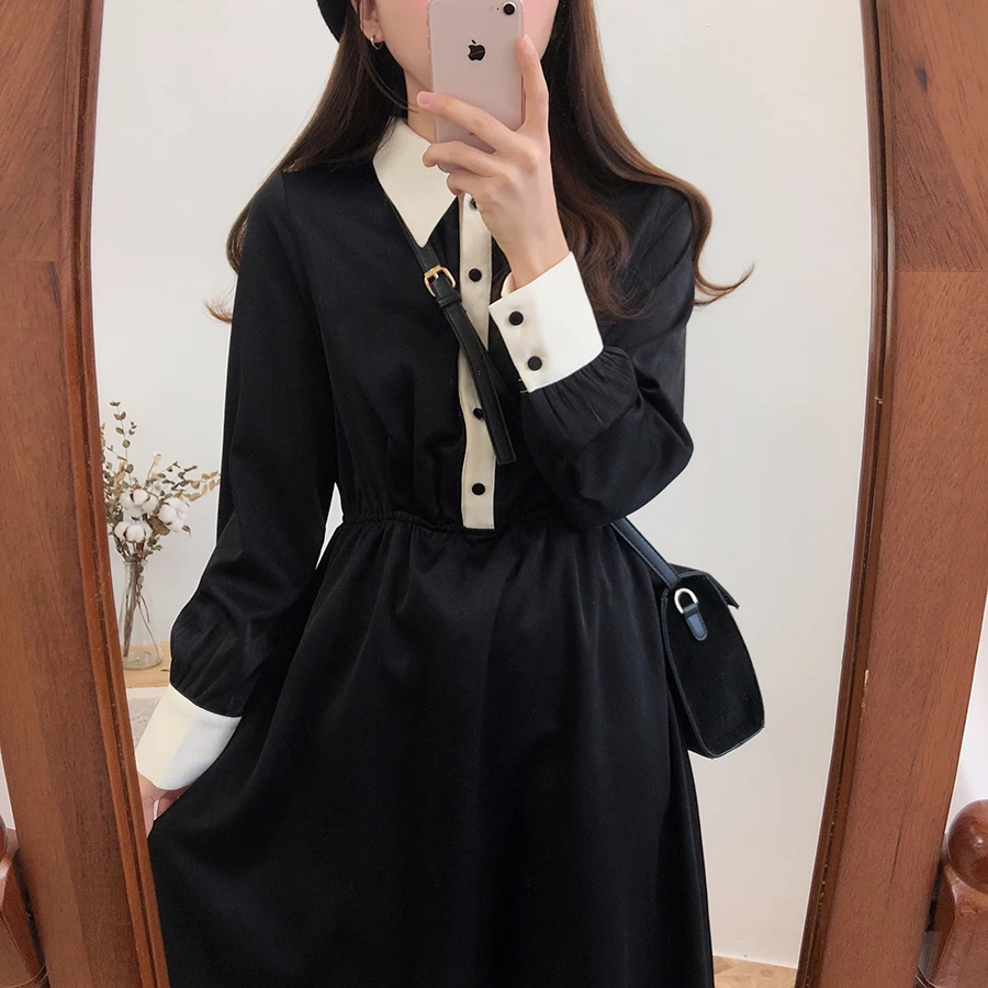Primavera Inverno Vestido Básico Longo Feminino Estilo Coreano Design Temperamento Senhora Uma Linha Bonito Doce Meninas Botão Camisa 6112 2020 11 estilo coreano design temperamento senhora uma linha