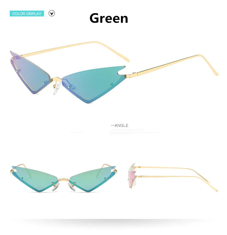 Зеркало без оправы Солнцезащитные очки Для женщин сексуальная кошка глаз стритстайл солнцезащитные очки трендовые стили Винтаж дамы Брендовая Дизайнерская обувь зеркало оттенки - Цвет линз: Green