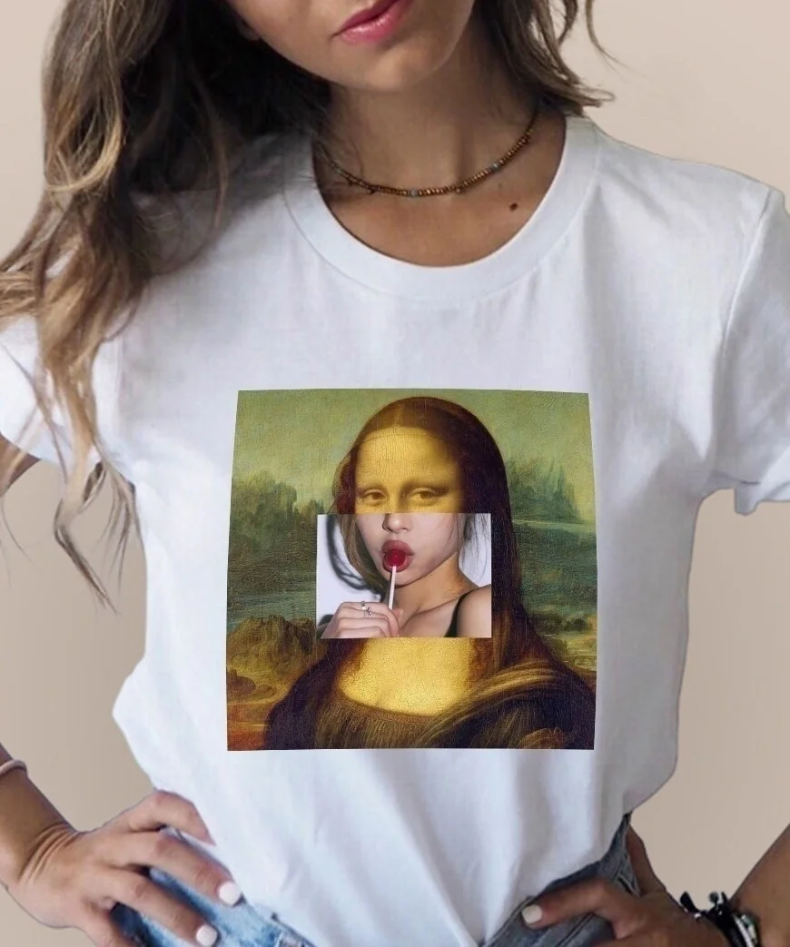 Женская Винтажная футболка в стиле ретро Fashionshow-JF MONA LISA LOLIPOP стильные белые топы с