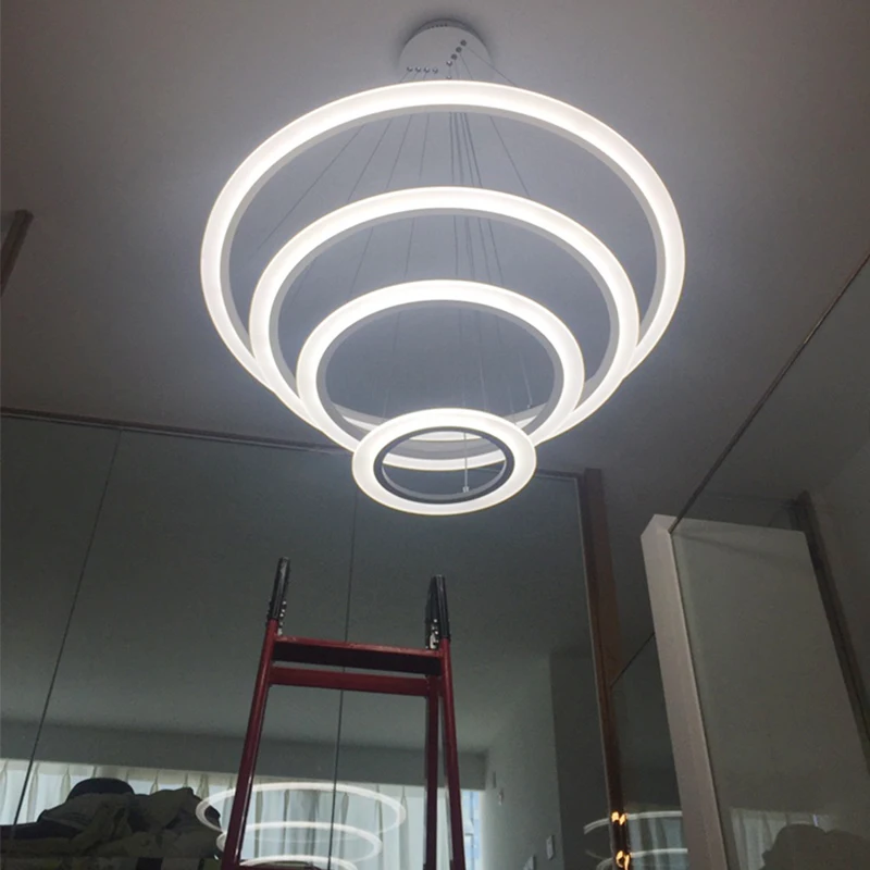 

Modern Pendant Lights For Living Room Dining Room Circle Rings Acrylic Aluminum Body LED Ceiling Lamp Fixtures