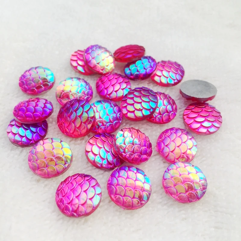

HOT 80pcs 12mm round fish scale resin mermaid cabochon,flat back