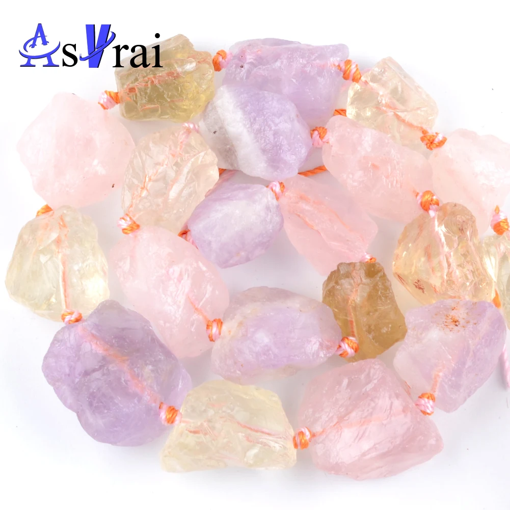 

Natural Stone Beads 15mm-23mm Mixed Gem Amthysts Pink Quartz Citrines Nugget Drilled Rough Beads for Jewelry Making