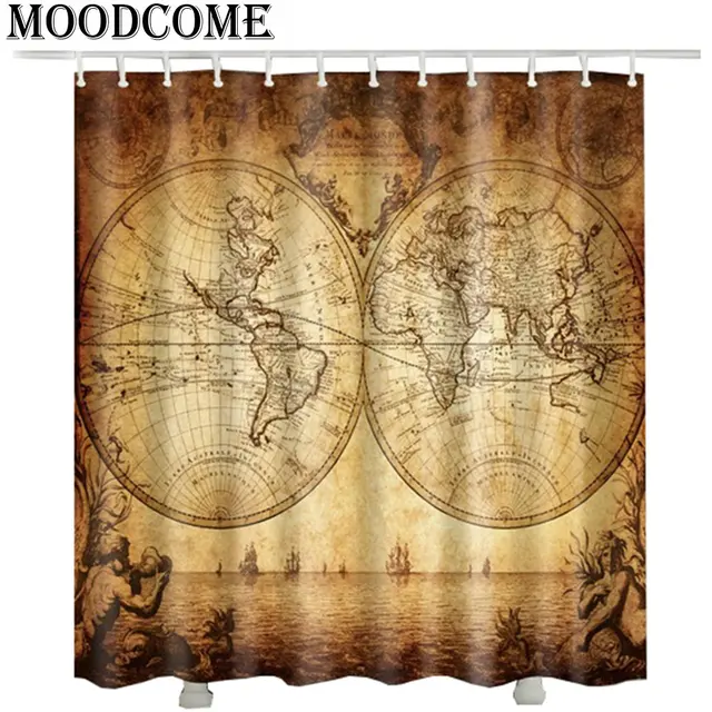 world map shower curtain fabric polyester 3d duschvorhang age of exploration nautical shower curtain