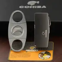 COHIBA ガジェット金属シガーカッターギロチン内蔵パンチステンレス多機能ガスシガーライターギフトボックス