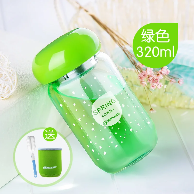 Портативные креативные стеклянные бутылки для воды Tianxi 320 мл чайник с крышкой
