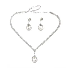 Bridal Austrian Crystal Necklace and Teardrop Earrings Jewelry Set Gifts for Wedding Dress Crystal Wedding Jewelry Set xt qu gold color jewelry set austrian crystal big necklace and drop earring wedding jewelry sets for bridal free shipping