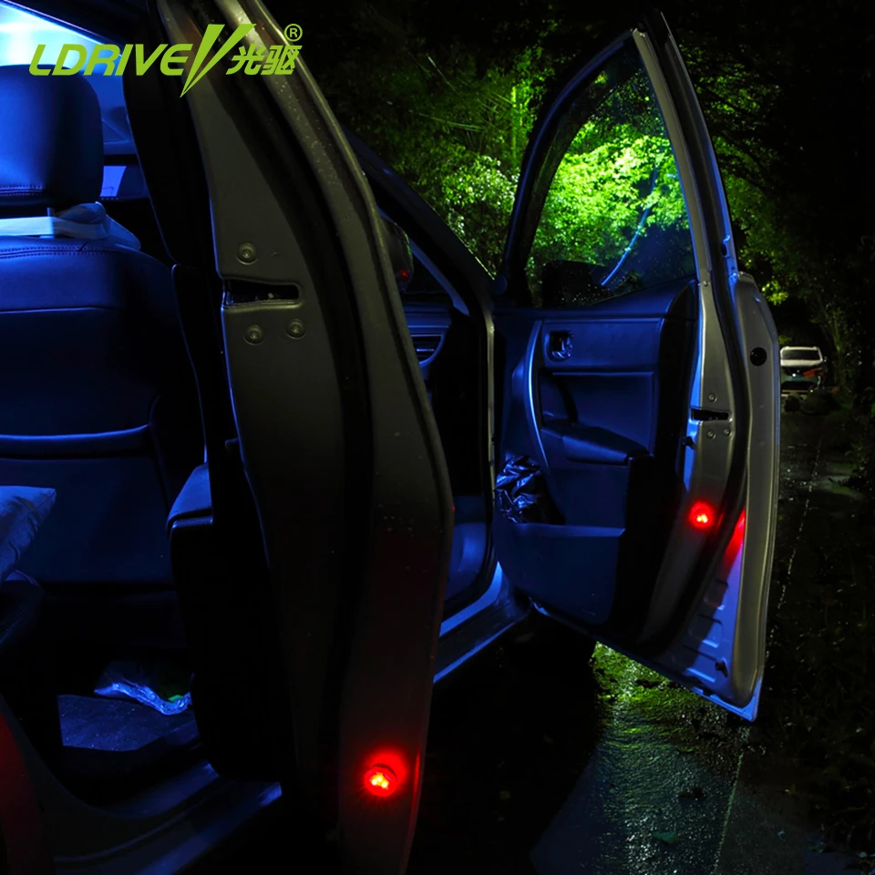 2PCS Universal Wireless Car Door LED Warning Light Battery Powered