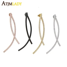 Новые трендовые элегантные массивные серьги CZ серьги-гвоздики для женщин Изящные Передние Задние две стороны Двойные серьги ювелирные изделия