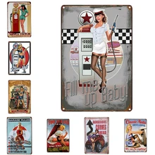 YVEVON Pin up сексуальная леди жестяная вывеска искусство настенный фестиваль украшения паб кафе бар вечерние Винтаж гараж автомобильный магазин металлическая живопись 20*30 см