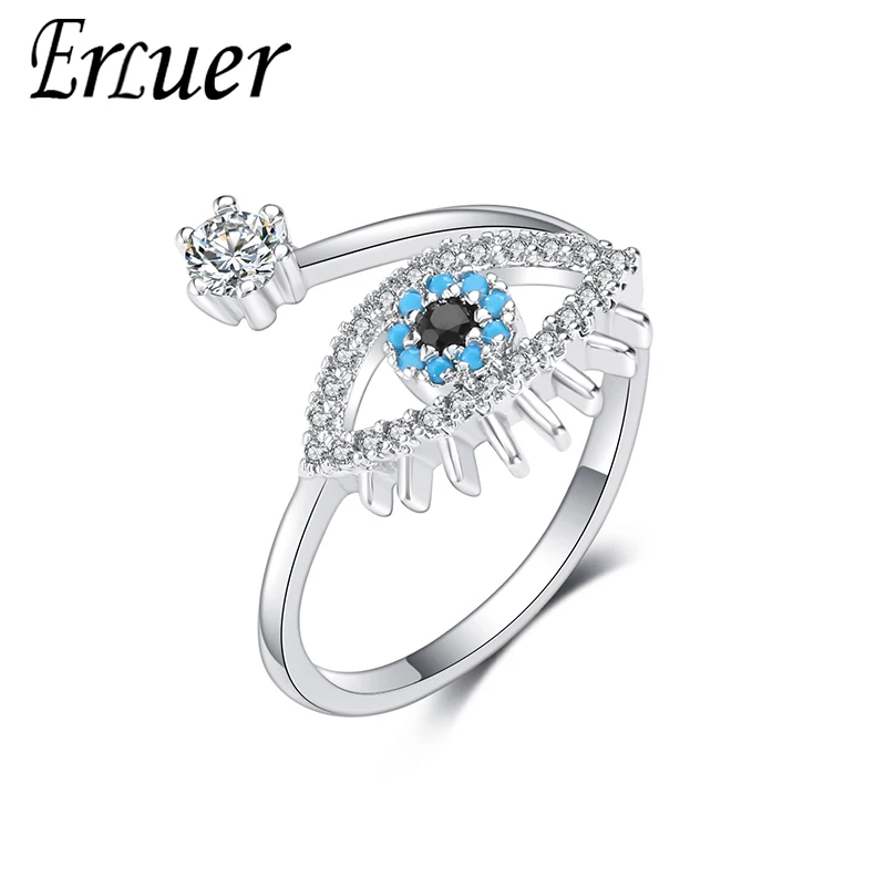 

ERLUER Adjustable stylish women ring with crystal eye pattern cubic zirconia for parties and valentine's day gifts Drop shipping
