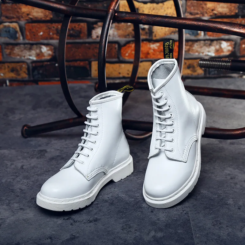 

Autumn Genuine Leather Retro Women's Motorcycle Boots Fashion white Women Boots Woman Punk Gothic Platform Shoes