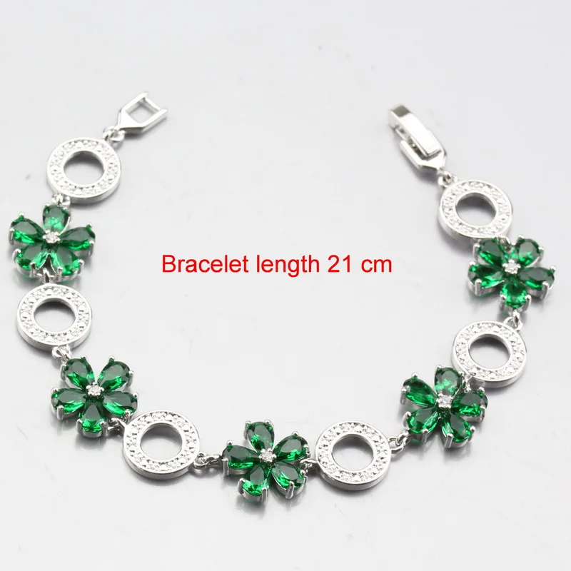 925 стерлингового серебра лучший прекрасный зеленый циркониевый Цветок Ювелирные наборы серьги подвесной браслет, ожерелье для женщин свадьбы