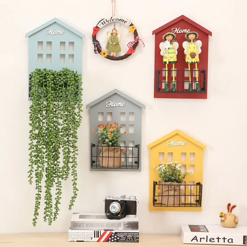 Home Storage Decoration Wood Vintage Wooden Storage Racks Wall