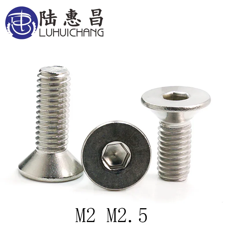 

LUHUICHAG M2 M2.5 100PCS Stainless Steel 304 Hexagonal socket Flat Countersunk Screw Head Screw Bolts Hex Screw Cap Toy Screw