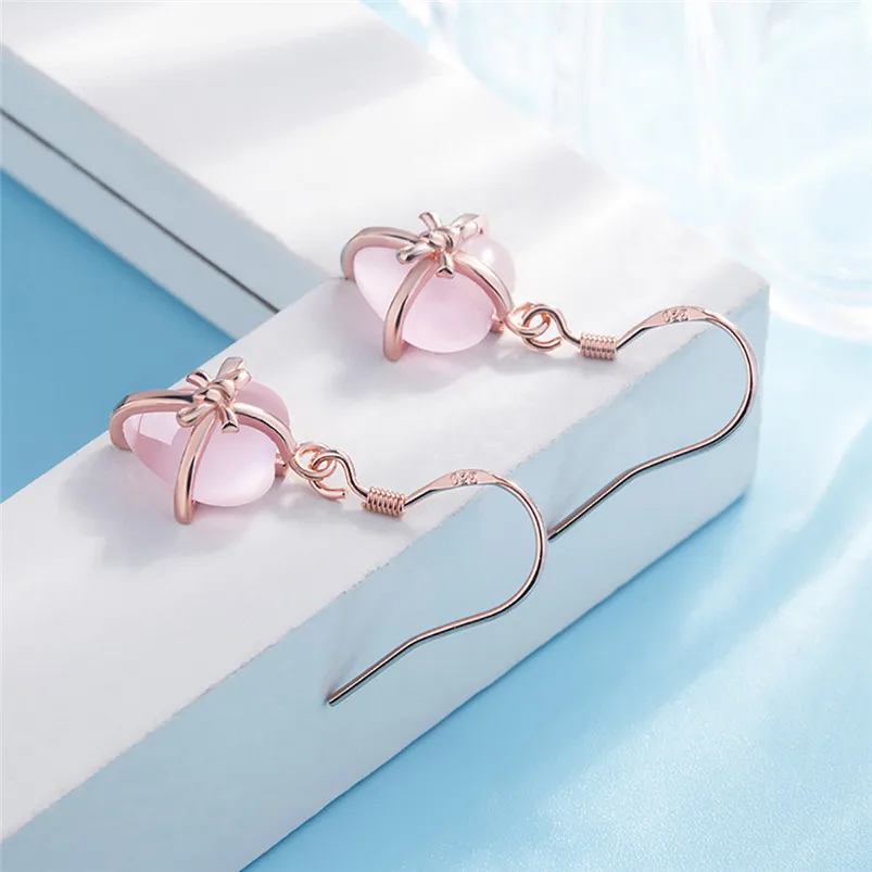 Women Earrings Natural Heart Pink Rose 925 Standard Silver Oorbellen Beautiful Ornaments Earrings Jewelry Accessories F15 (1)