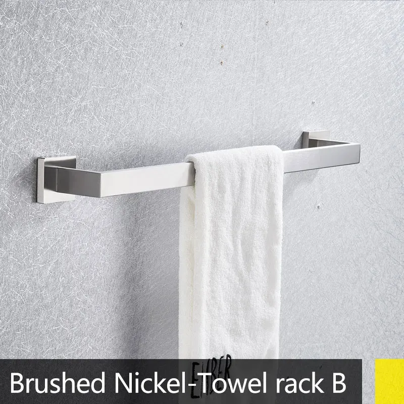 Хромированный матовый никелевый черный набор аксессуаров для ванной комнаты, держатель для туалетной бумаги, вешалка для полотенец, крючок для халата, аксессуары для ванной - Цвет: brushed towel rack B