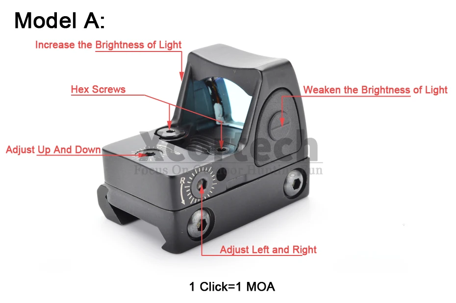 Xcortech мини микро пистолет Телескопический Глок страйкбол Красный точка зрения для ружья Оптика прицел охотничий прицел подходит 20 мм рельс