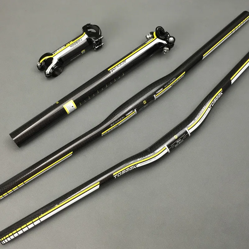 Carbon Bicycle Handlebar Set Flat Riser Handlebar +Stem +Seatpost Ultralight Road Mountain Bike