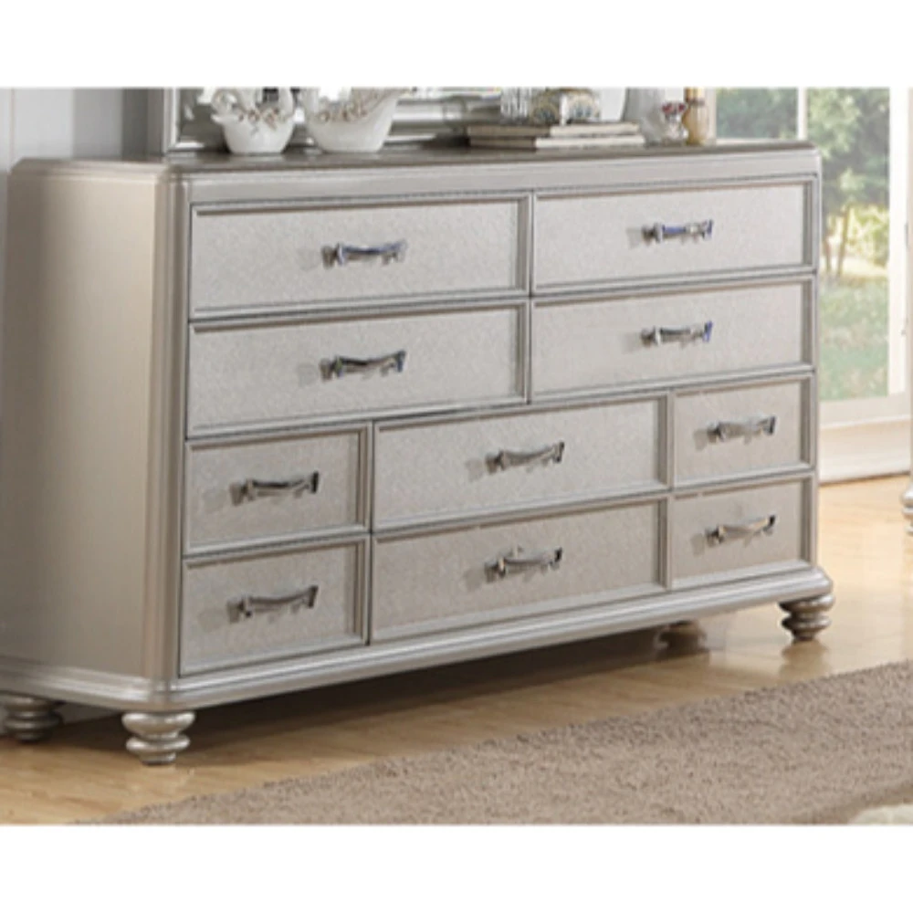 Varied Size 10 drawers Wooden Dresser In Silver