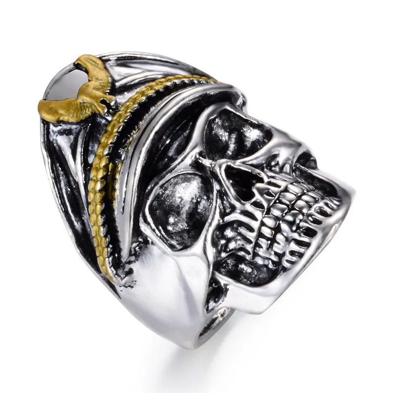 Modyle Antique Silver Color Punk Officer Dictator Male Skull Ring Cool All Size Man Finger Rings Fashion Jewelry