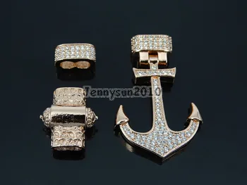 

Zircon Pave Anchor Lock Clasp Set For 3mm Leather Cord Bracelet Connector Charm Clear on Rose Gold 5Sets/Pack