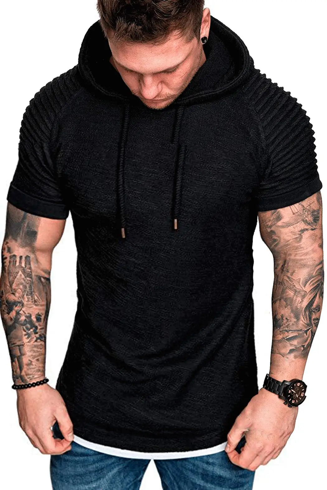 Japanese Style Men/'s Hooded Short Sleeve T-shirt Students Summer Tops Plus Size