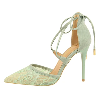 

2018 women sandals super high heel wedding pumps 10 cm sweet sexy party shoes lady lace up Hollow thin cover heels cross tied