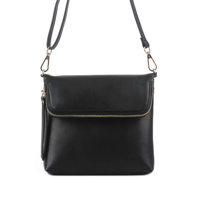 ФОТО Designer women's black leather handbags fashion black shoulder bags women small causal zipper ladies crossbody messenger bag