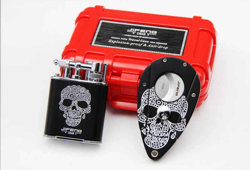 

JiFENG Personalized Cigar Set with Windproof Gas Lighter & Cigar Cutter & Portable Travel Case, Cigar Tool Box