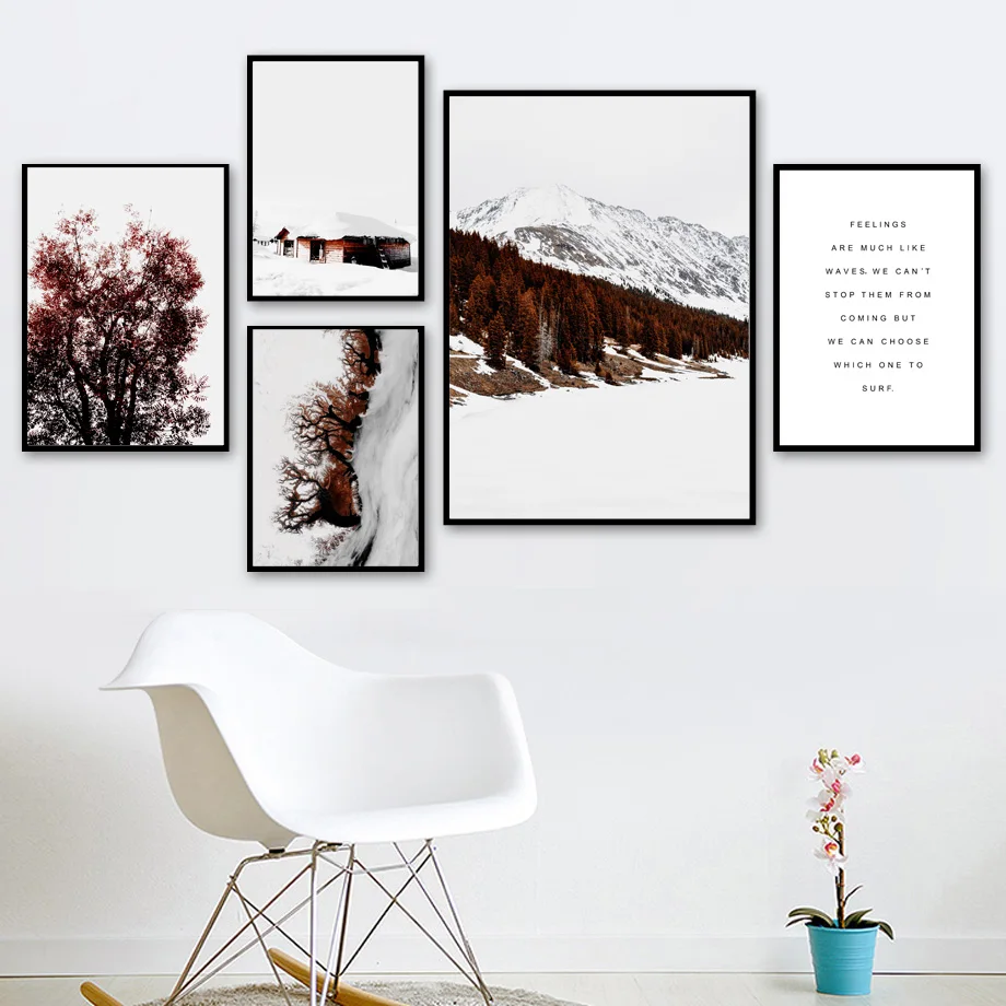 

Snow Mountain Plant Tree Forest Quotes Nordic Posters And Prints Wall Art Canvas Painting Wall Pictures For Living Room Decor