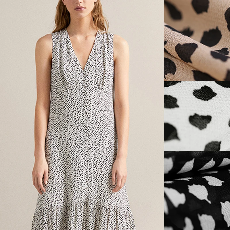

150CM Wide 180G/M Weight Dots Print Triacetate Polyester Georgette Fabric for Spring Dress Jacket Pants DE1009