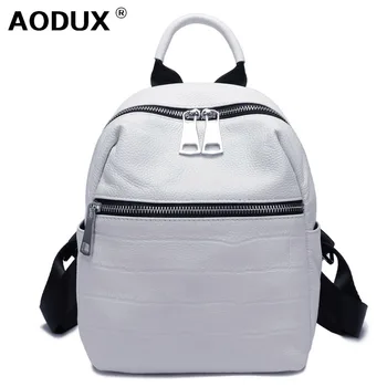

Aodux 2020 White Small Summer Soft Natural Genuine Leather First Layer Cow Leather Women Backpack Ladies Cowhide White Backpacks