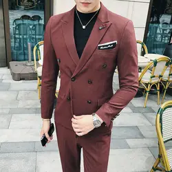 Элегантный дизайн 2019 Мужская, в деловом, повседневном стиле костюмы 3 шт. для мужчин's торжественное платье мужчин; Свадебный костюм для