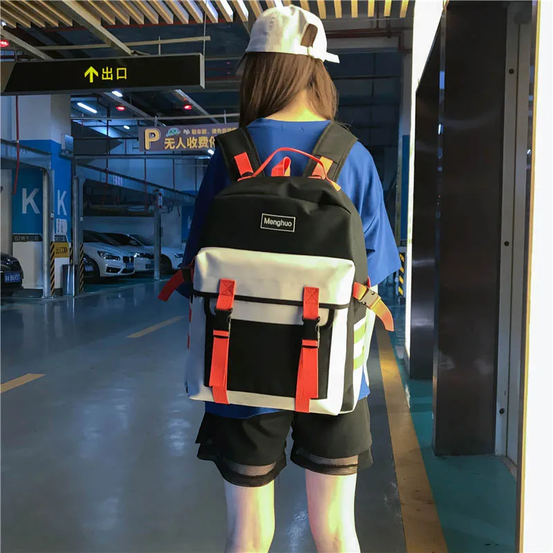 MENGHUO Fashion Black Women Backpack Canvas Men School Backpacks for Teenagers Girls Casual Large Capacity Korean Bags Mochilas (57)