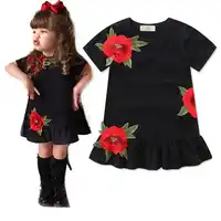 Free 2019 New Summer One piece Dress Embroidery Floral Black Casual dress Children Kids Toddler Girls