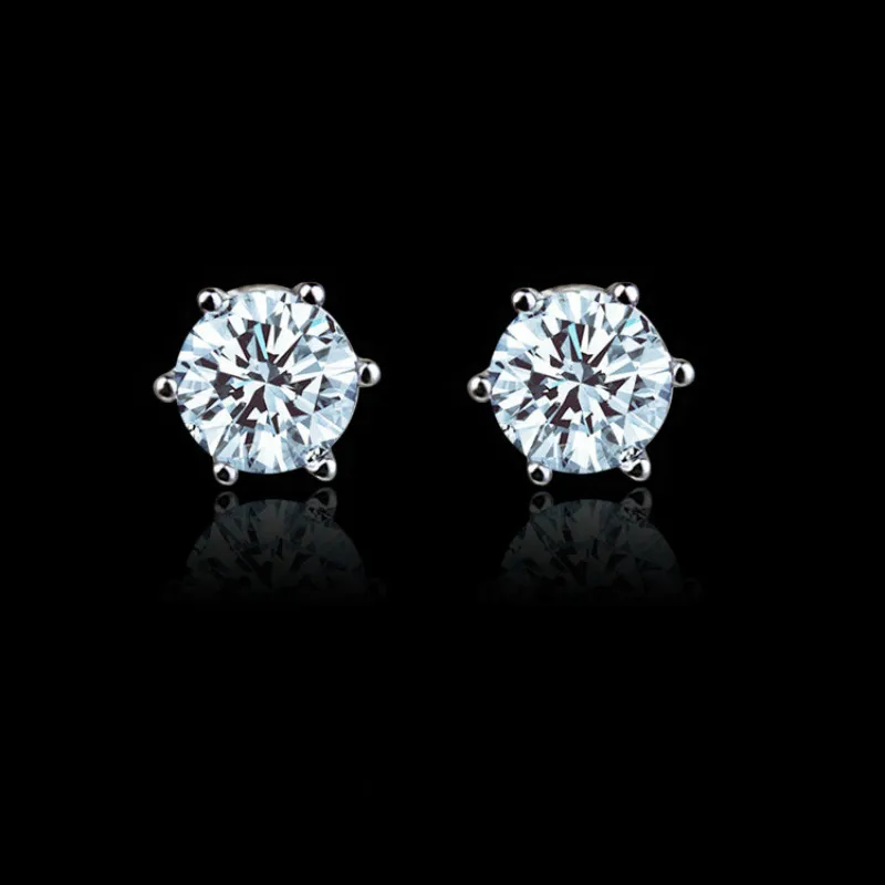 

925 Sterling Silver Earrings for Women Six Claws Cubic Zirconia Hypoallergenic Waterfall Srud Earrings Bling Fashion Jewelry
