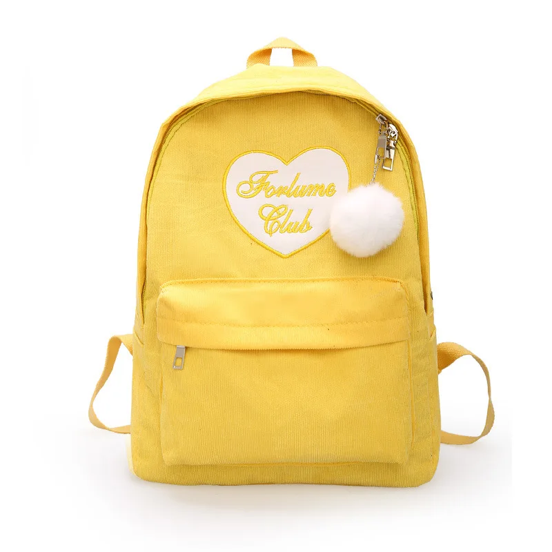 

Female Bag Fur Ball Backpack Excellent Canvas Letter Student Bag Leisure Travel Big Bag