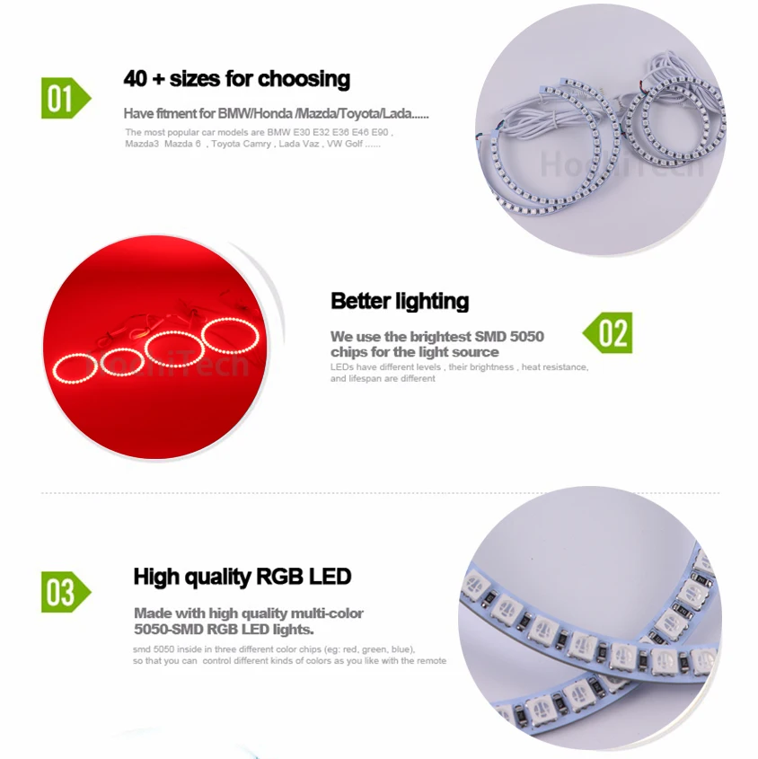 Новейшие разноцветные светодиодные фары RGB Angel Eyes Halo Ring Eye DRL RF с дистанционным