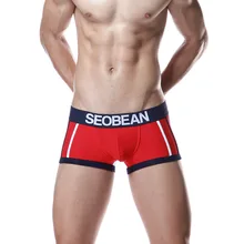 Хит! Бренд SEOBEAN, чистый хлопок, мужское гей нижнее белье, мужские сексуальные боксеры, опт, боксеры шорты, одноцветные сексуальные мужские трусы