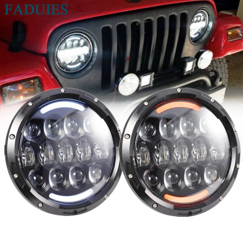 FADUIES Super Bright 12V 105W H4 7 inch led headlight with White DRL Yellow Turn Signal Lamp For AM General Hummer 1992~2001 (12)