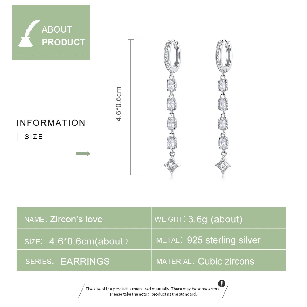 Bamoer геометрические длинные висячие серьги для женщин Свадебные обручальные ювелирные изделия 925 пробы серебряные женские роскошные Bijoux SCE583