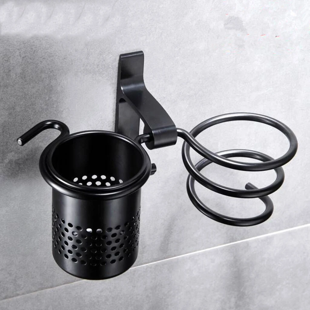 Hair Dryer Holder Hair Blower Dryer Rack Wall Mounted With Storage Cup Antirust Moldproof Durable Sturdy