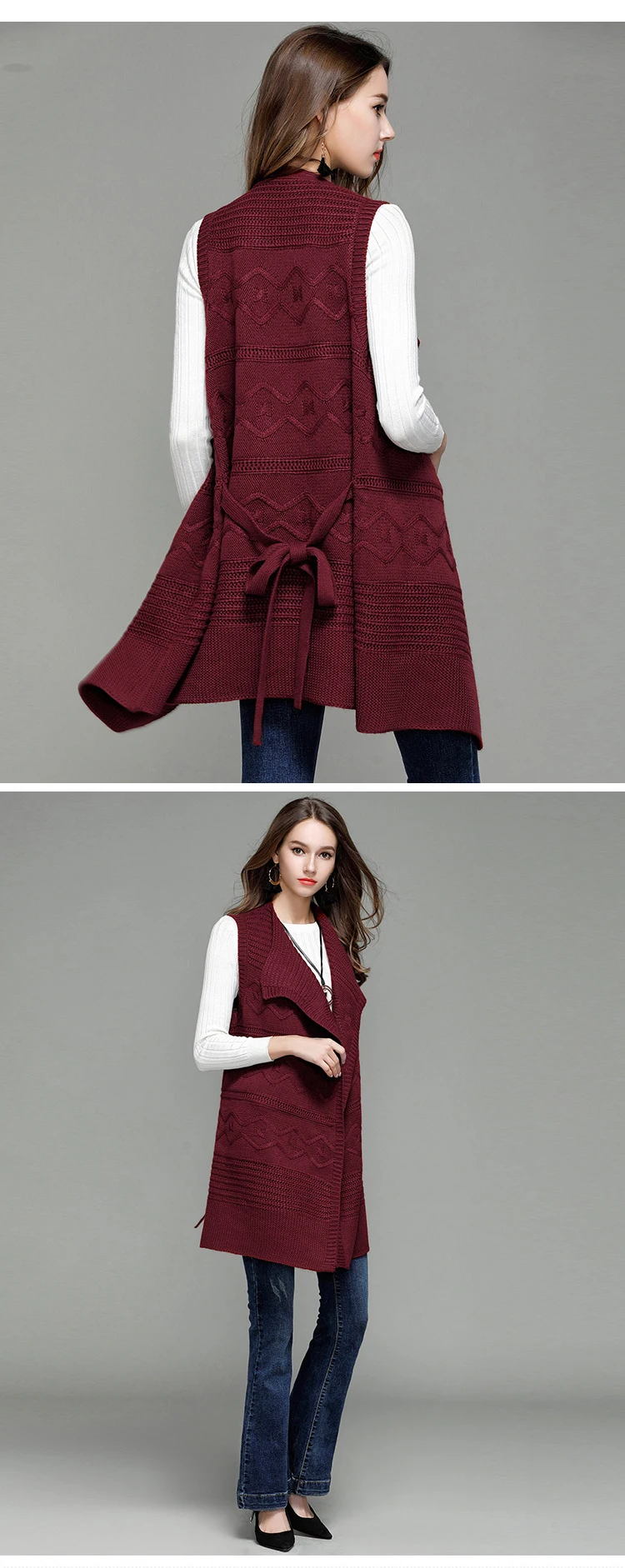 Fashion new European and American women's long paragraph lapel knit cardigan sleeveless vest sweater coat female (8)