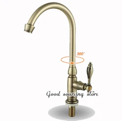 single cold water kitchen faucet golden color antique style brass body