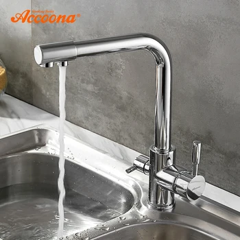 

Accoona Kitchen Faucet Contemporary Dual Holder Dual Hole Clean Water Filter Dot Brass Purifier Faucet Vessel Sink Tap A5179-4