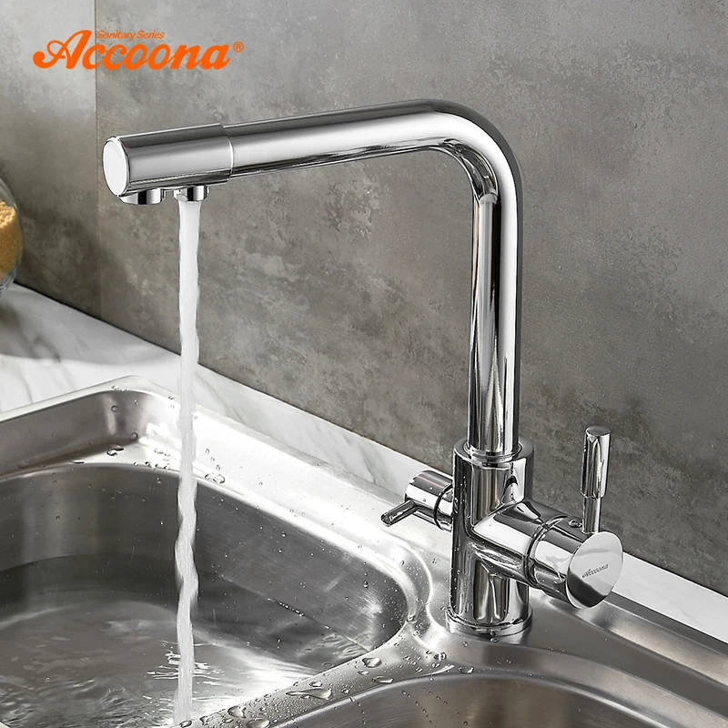  Accoona Kitchen Faucet Contemporary Dual Holder Dual Hole Clean Water Filter Dot Brass Purifier Fau - 32898526988