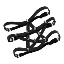 Feminino punk pu couro perna liga cinto ajustável suspender cinto rebite garters gótico suspensórios pentagram strumpfband